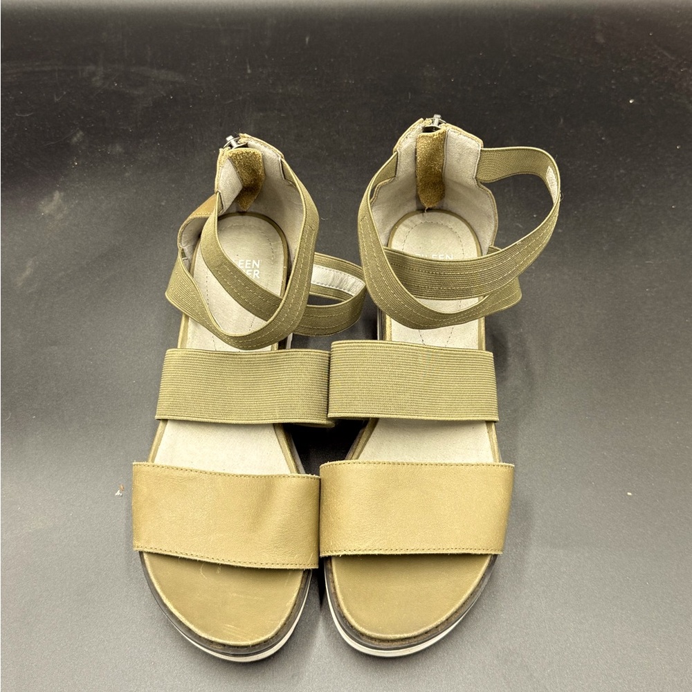 Eileen Fisher flatform sandals in olive green